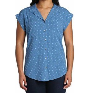 NWT Jach's New York Women's Short Sleeve V Neck Blouse Blue Size XL $45 3HL58